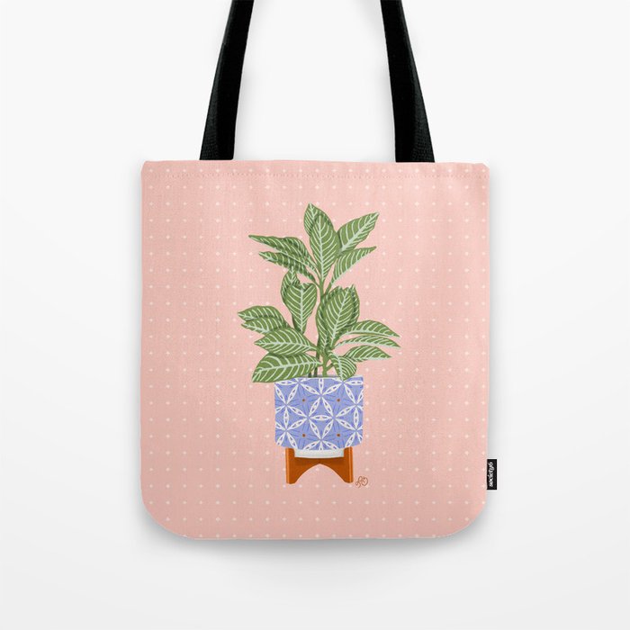 Patterned Pot Plant on Geometric Background Tote Bag Gallery Image 1