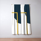 Fusion Minimalist Geometric Abstract in Mustard Yellow, Navy Blue, and White Window Curtain Gallery Image 3