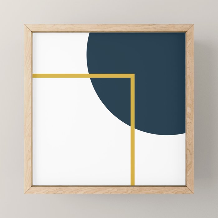 Fusion Minimalist Geometric Abstract in Mustard Yellow, Navy Blue, and White Mini Art Print Gallery Image 1