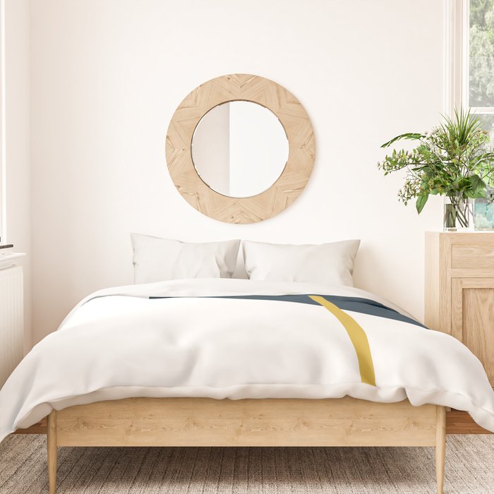 Fusion Minimalist Geometric Abstract in Mustard Yellow, Navy Blue, and White Duvet Cover Gallery Image 3