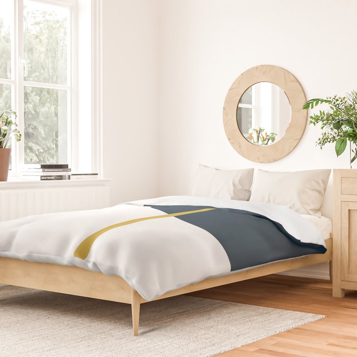 Fusion Minimalist Geometric Abstract in Mustard Yellow, Navy Blue, and White Duvet Cover Gallery Image 2