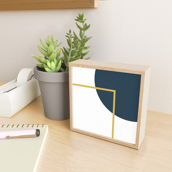 Fusion Minimalist Geometric Abstract in Mustard Yellow, Navy Blue, and White Mini Art Print Gallery Image 2