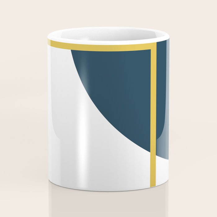 Fusion Minimalist Geometric Abstract in Mustard Yellow, Navy Blue, and White Coffee Mug Gallery Image 4
