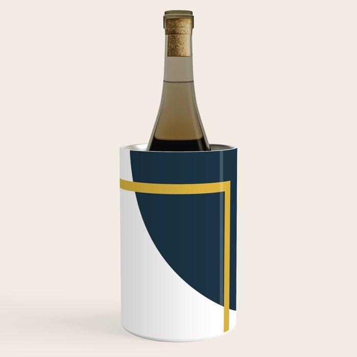 Fusion Minimalist Geometric Abstract in Mustard Yellow, Navy Blue, and White Wine Chiller Gallery Image 1