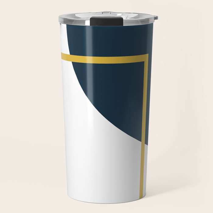Fusion Minimalist Geometric Abstract in Mustard Yellow, Navy Blue, and White Travel Mug Gallery Image 1
