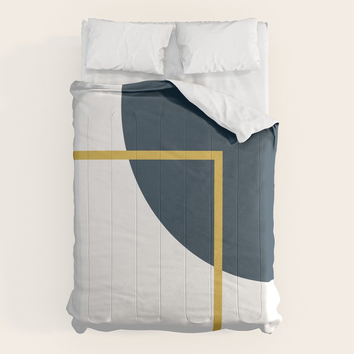Fusion Minimalist Geometric Abstract in Mustard Yellow, Navy Blue, and White Comforter Gallery Image 1