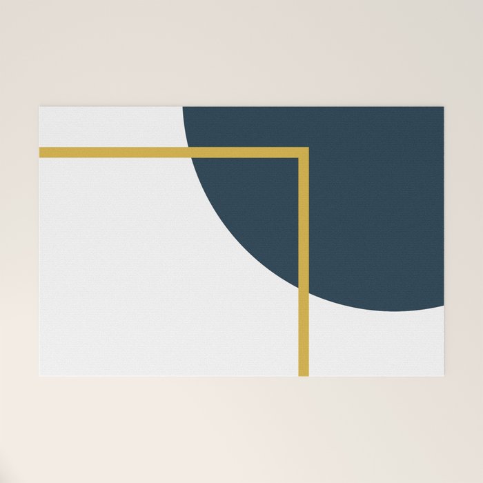 Fusion Minimalist Geometric Abstract in Mustard Yellow, Navy Blue, and White Welcome Mat Gallery Image 1