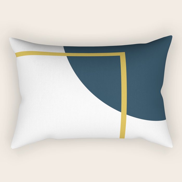 Fusion Minimalist Geometric Abstract in Mustard Yellow, Navy Blue, and White Rectangular Pillow Gallery Image 2