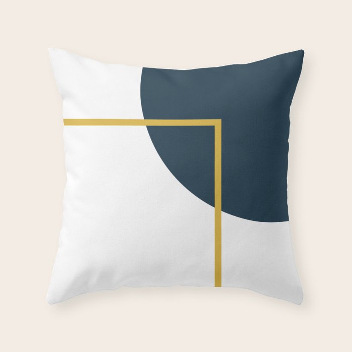 Fusion Minimalist Geometric Abstract in Mustard Yellow, Navy Blue, and White Throw Pillow Gallery Image 1