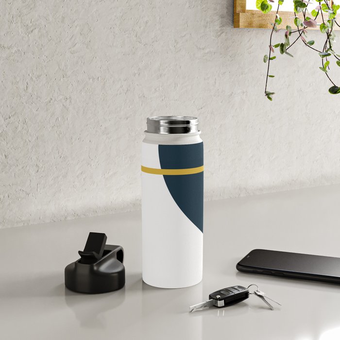 Fusion Minimalist Geometric Abstract in Mustard Yellow, Navy Blue, and White Water Bottle Gallery Image 4