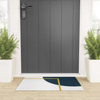 Fusion Minimalist Geometric Abstract in Mustard Yellow, Navy Blue, and White Welcome Mat Gallery Image 3