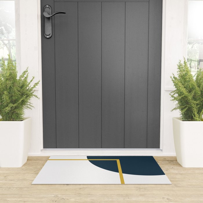 Fusion Minimalist Geometric Abstract in Mustard Yellow, Navy Blue, and White Welcome Mat Gallery Image 3