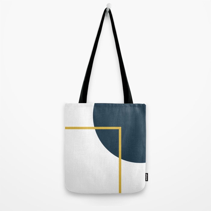 Fusion Minimalist Geometric Abstract in Mustard Yellow, Navy Blue, and White Tote Bag Gallery Image 2