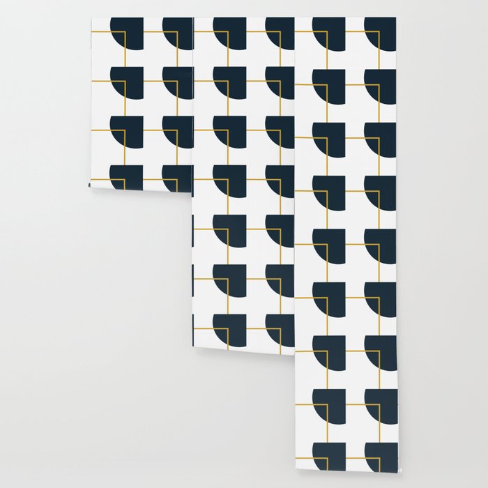 Fusion Minimalist Geometric Abstract in Mustard Yellow, Navy Blue, and White Wallpaper Gallery Image 3