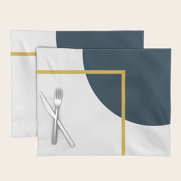 Fusion Minimalist Geometric Abstract in Mustard Yellow, Navy Blue, and White Placemat Gallery Image 1
