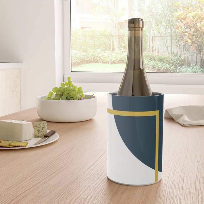 Fusion Minimalist Geometric Abstract in Mustard Yellow, Navy Blue, and White Wine Chiller Gallery Image 4