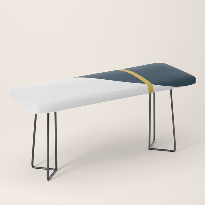 Fusion Minimalist Geometric Abstract in Mustard Yellow, Navy Blue, and White Bench Gallery Image 1