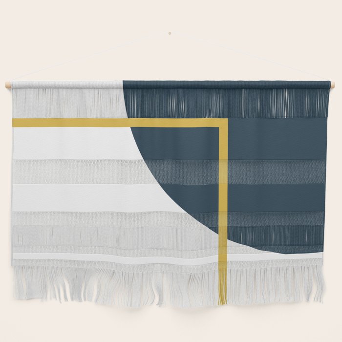 Fusion Minimalist Geometric Abstract in Mustard Yellow, Navy Blue, and White Wall Hanging Gallery Image 1