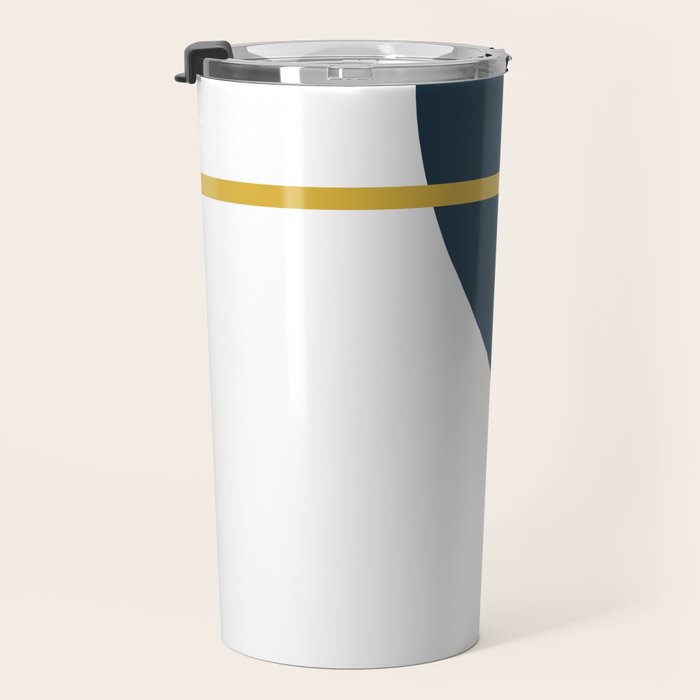 Fusion Minimalist Geometric Abstract in Mustard Yellow, Navy Blue, and White Travel Mug Gallery Image 3
