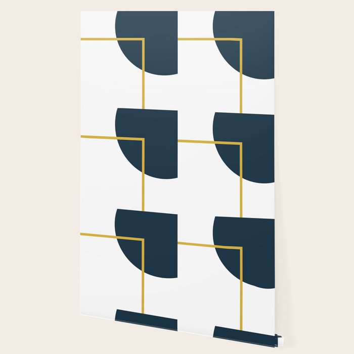 Fusion Minimalist Geometric Abstract in Mustard Yellow, Navy Blue, and White Wallpaper Gallery Image 2