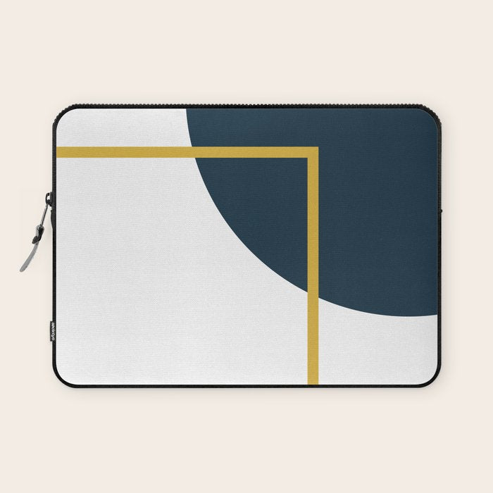 Fusion Minimalist Geometric Abstract in Mustard Yellow, Navy Blue, and White Laptop Sleeve Gallery Image 1