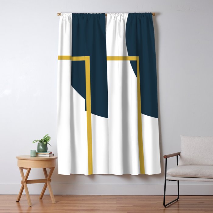 Fusion Minimalist Geometric Abstract in Mustard Yellow, Navy Blue, and White Window Curtain Gallery Image 1