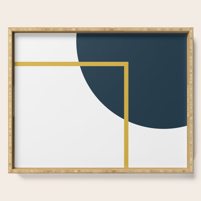 Fusion Minimalist Geometric Abstract in Mustard Yellow, Navy Blue, and White Serving Tray Gallery Image 1