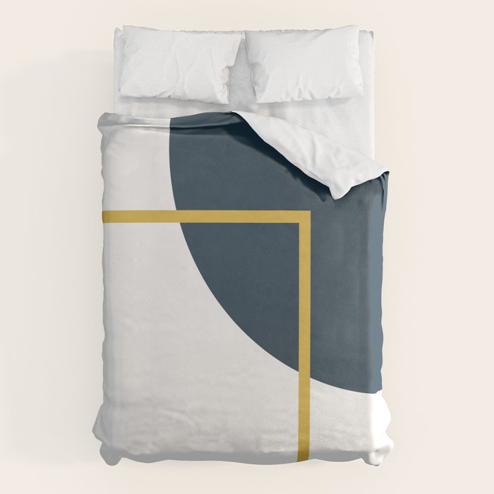 Fusion Minimalist Geometric Abstract in Mustard Yellow, Navy Blue, and White Duvet Cover Gallery Image 1