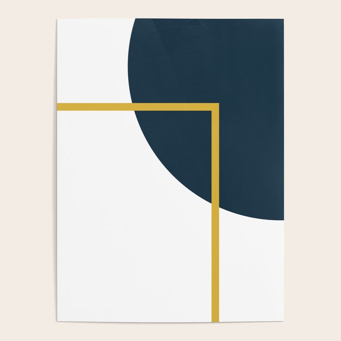 Fusion Minimalist Geometric Abstract in Mustard Yellow, Navy Blue, and White Poster Gallery Image 4