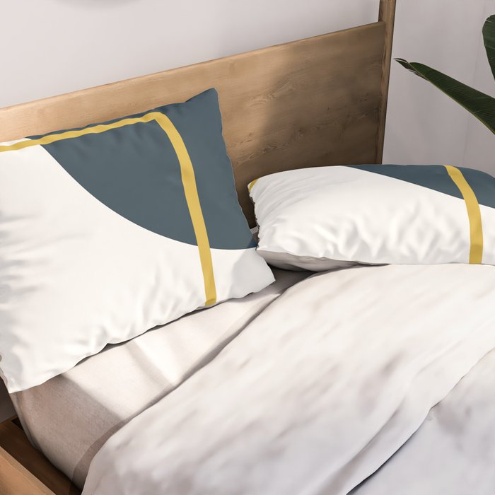 Fusion Minimalist Geometric Abstract in Mustard Yellow, Navy Blue, and White Pillow Sham Gallery Image 2