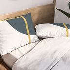 Fusion Minimalist Geometric Abstract in Mustard Yellow, Navy Blue, and White Pillow Sham Gallery Image 2