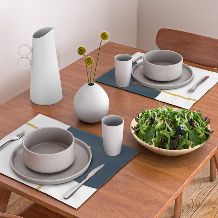 Fusion Minimalist Geometric Abstract in Mustard Yellow, Navy Blue, and White Placemat Gallery Image 2