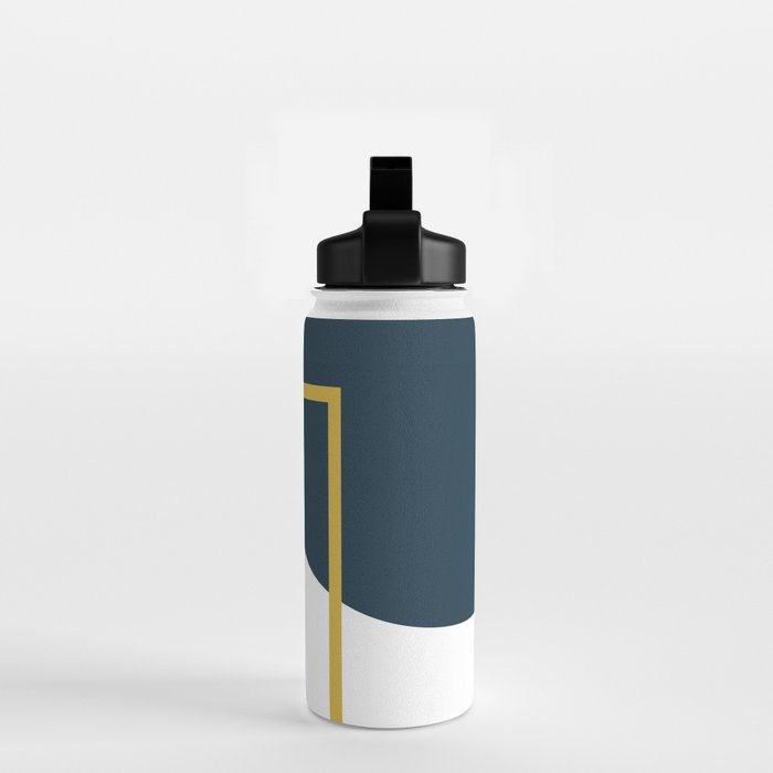 Fusion Minimalist Geometric Abstract in Mustard Yellow, Navy Blue, and White Water Bottle Gallery Image 2