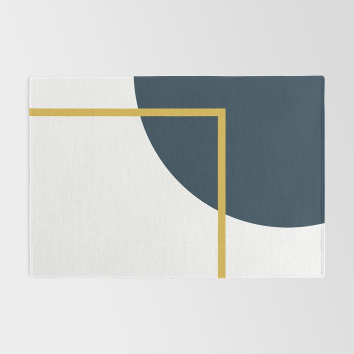 Fusion Minimalist Geometric Abstract in Mustard Yellow, Navy Blue, and White Rug Gallery Image 2