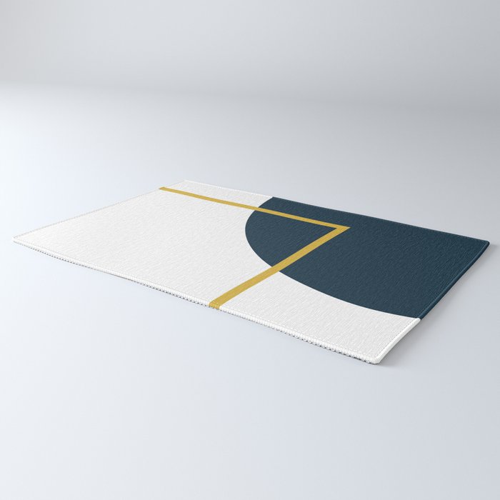 Fusion Minimalist Geometric Abstract in Mustard Yellow, Navy Blue, and White Rug Gallery Image 3