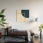 Fusion Minimalist Geometric Abstract in Mustard Yellow, Navy Blue, and White Wood Wall Art Gallery Image 2