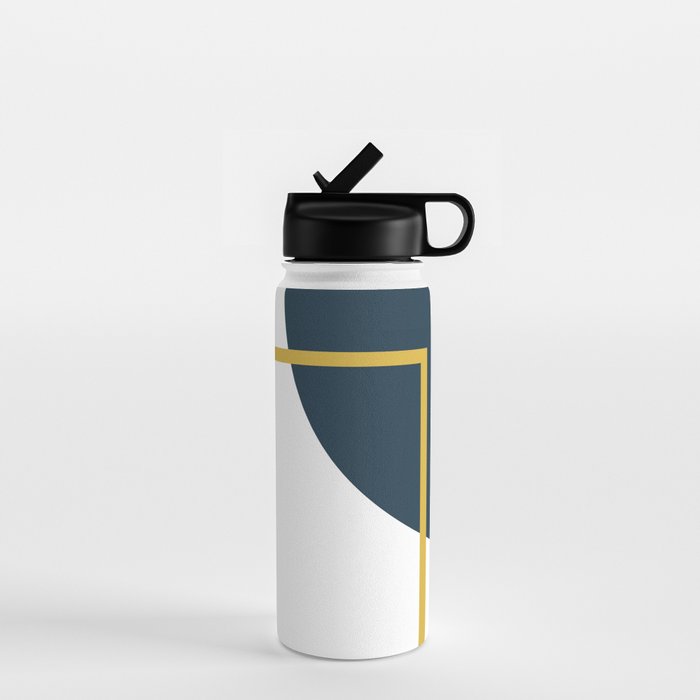 Fusion Minimalist Geometric Abstract in Mustard Yellow, Navy Blue, and White Water Bottle Gallery Image 1