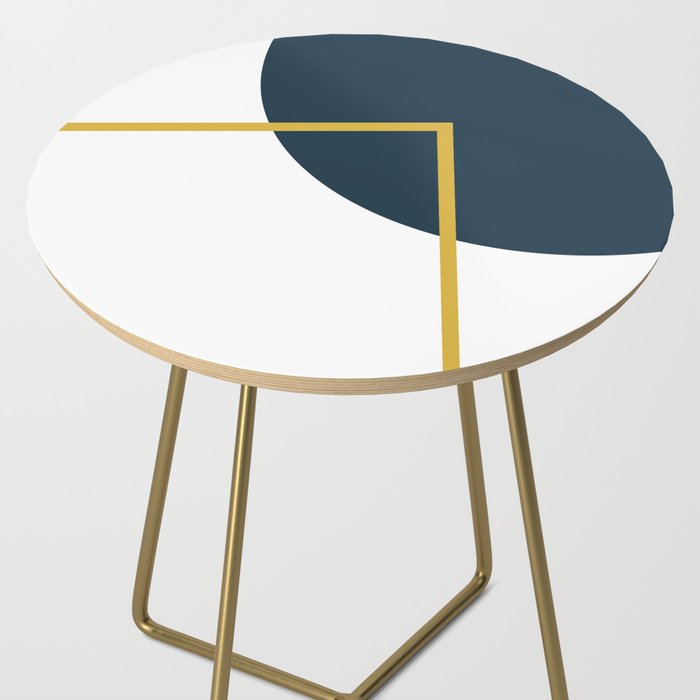 Fusion Minimalist Geometric Abstract in Mustard Yellow, Navy Blue, and White Side Table Gallery Image 2