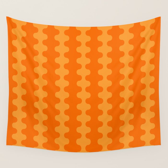 Fun Ogee A-Go-Go Pop Stripes Retro Contemporary Vertical Pattern in Double Orange Wall Tapestry Gallery Image 4