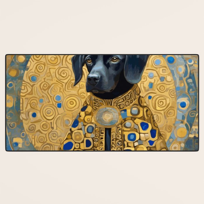 Gustav Klimt Style Black Dog with Blue and Gold Coat Desk Mat Gallery Image 3