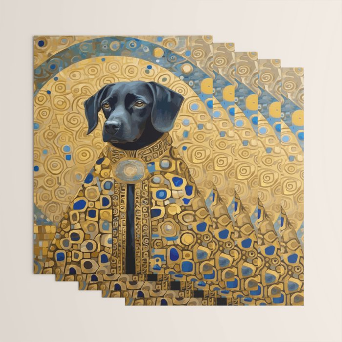 Gustav Klimt Style Black Dog with Blue and Gold Coat Wrapping Paper Gallery Image 3