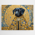 Gustav Klimt Style Black Dog with Blue and Gold Coat Jigsaw Puzzle Gallery Image 1