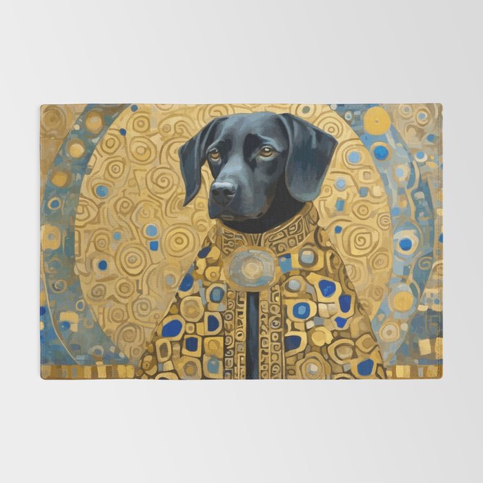 Gustav Klimt Style Black Dog with Blue and Gold Coat Rug Gallery Image 2