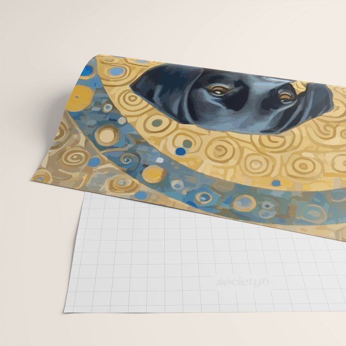 Gustav Klimt Style Black Dog with Blue and Gold Coat Wrapping Paper Gallery Image 2