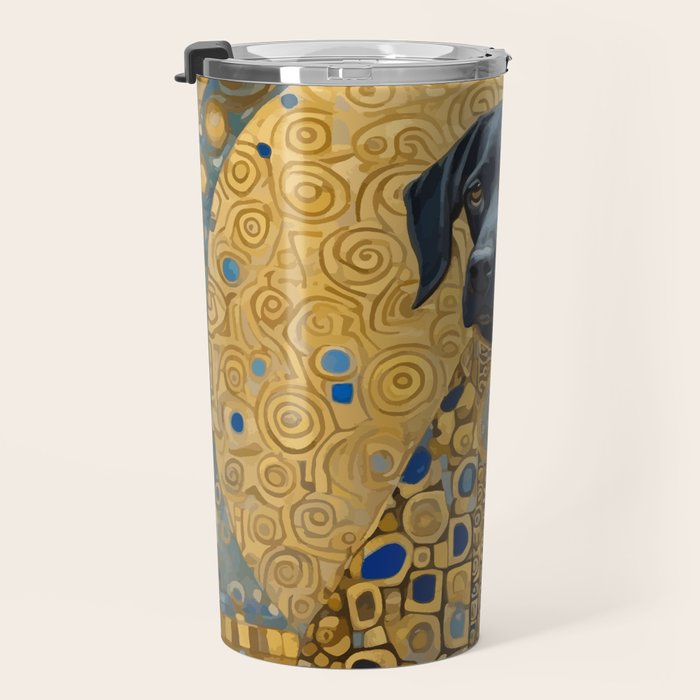 Gustav Klimt Style Black Dog with Blue and Gold Coat Travel Mug Gallery Image 3