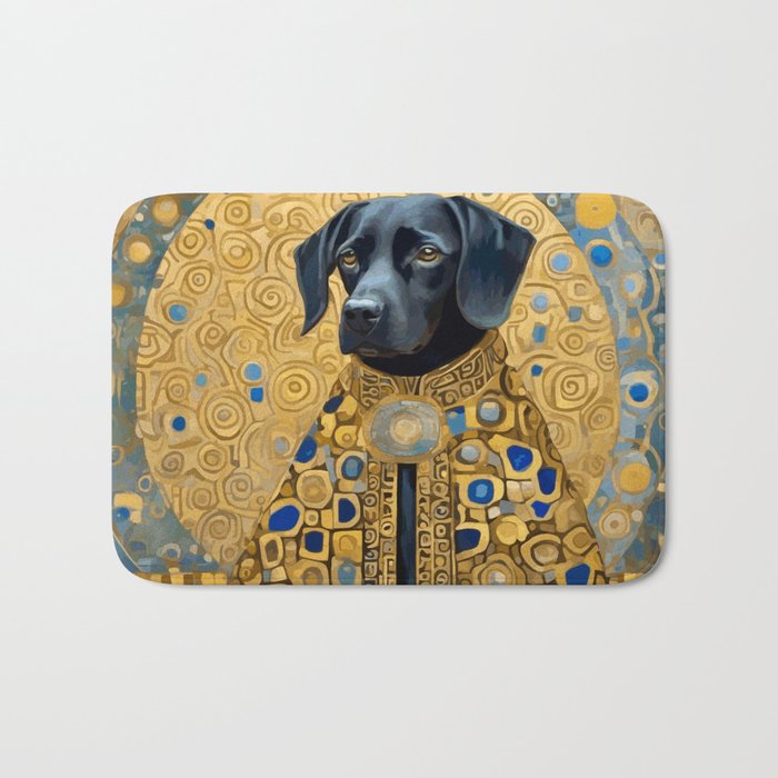 Gustav Klimt Style Black Dog with Blue and Gold Coat Bath Mat Gallery Image 1