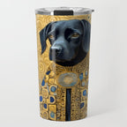 Gustav Klimt Style Black Dog with Blue and Gold Coat Travel Mug Gallery Image 1
