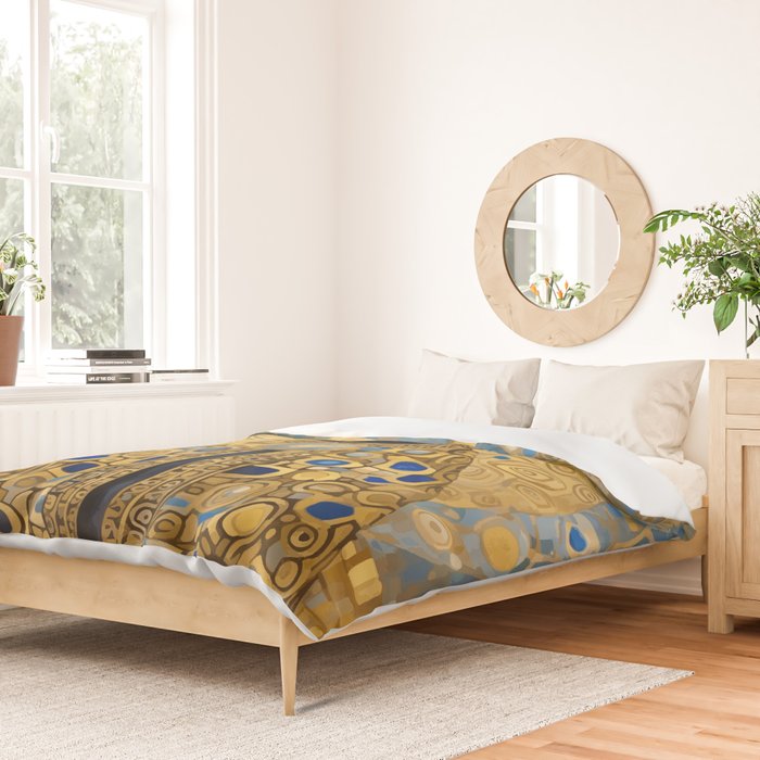 Gustav Klimt Style Black Dog with Blue and Gold Coat Duvet Cover Gallery Image 2