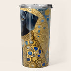 Gustav Klimt Style Black Dog with Blue and Gold Coat Travel Mug Gallery Image 2