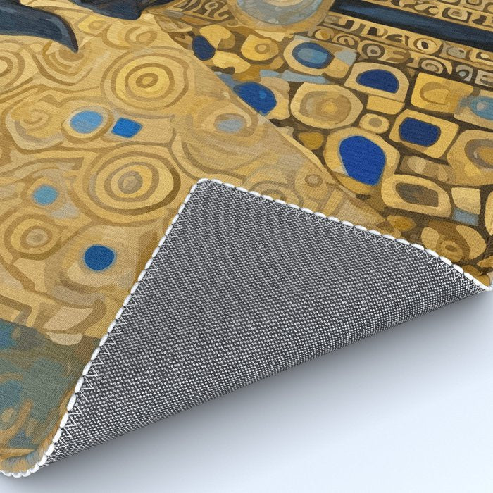 Gustav Klimt Style Black Dog with Blue and Gold Coat Rug Gallery Image 4
